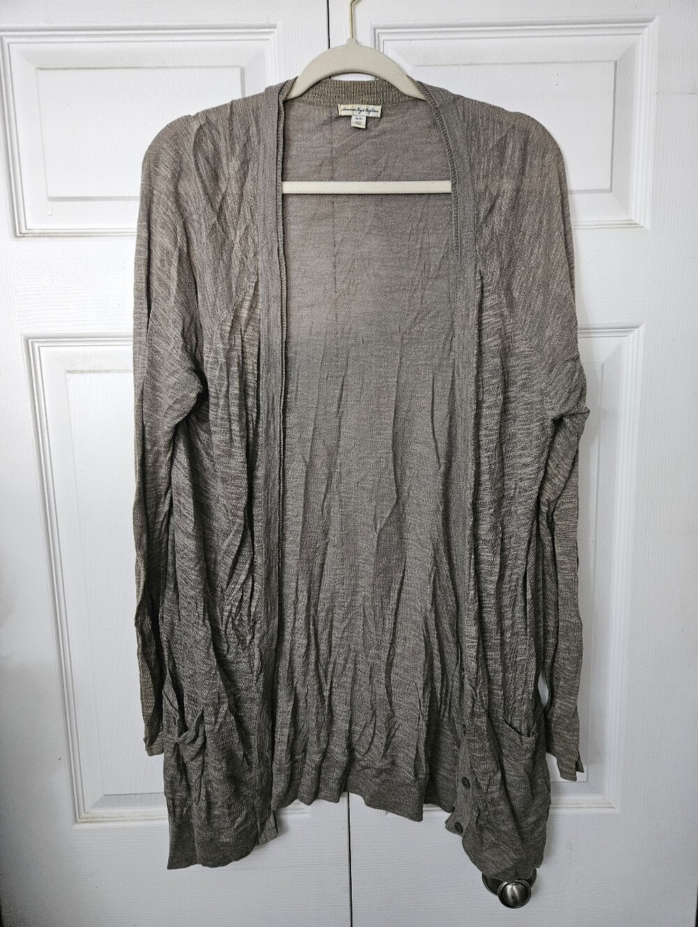 American Eagle Outfitters Lightweight Open-Front Cardigan in Taupe Gray